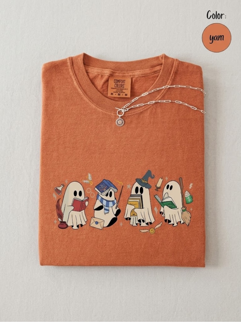 Comfort Colors Halloween Yam Orange Ghost Print Tee